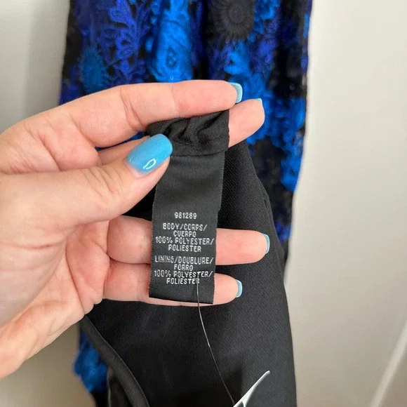 David Meister Women's Strapless Floral Lace Cobalt Blue Black Ballgown Dress‎ 8 - Picture 9 of 10